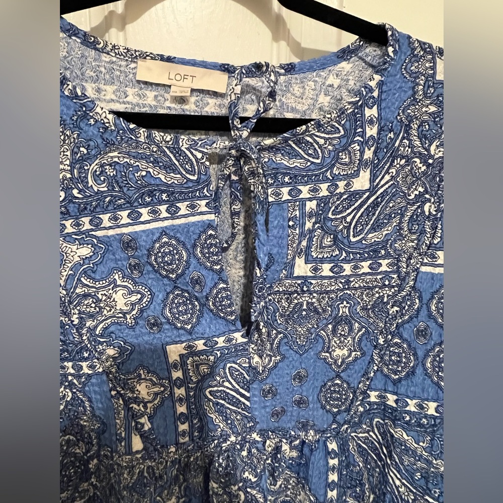 NWT! Loft Blue Bandana Paisley Balloon Sleeve Textured Blouse Size XXL Women’s - Picture 4 of 13